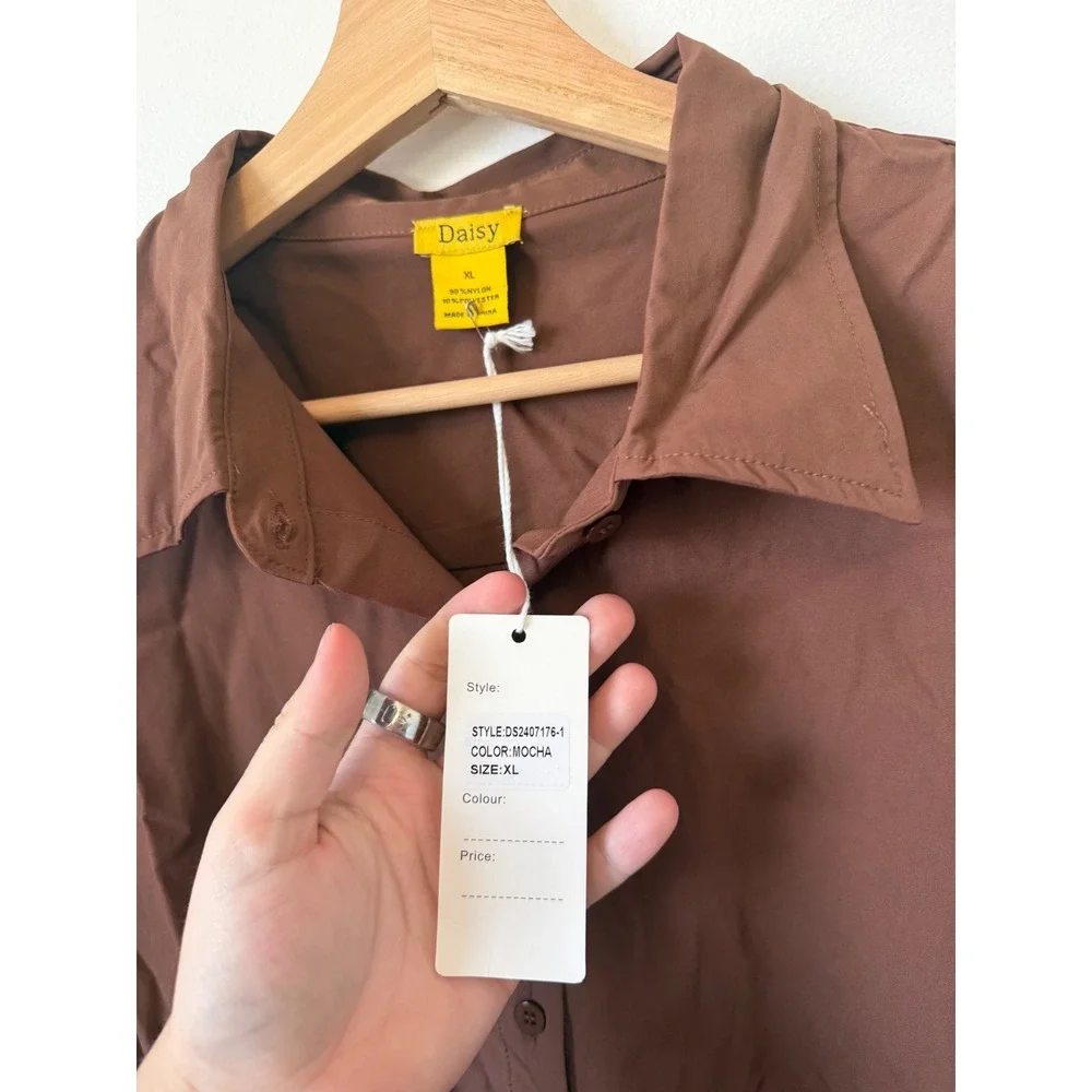 Daisy Collared Button-Front Thong Bodysuit – Mocha – NWT – XL - Picture 4 of 5